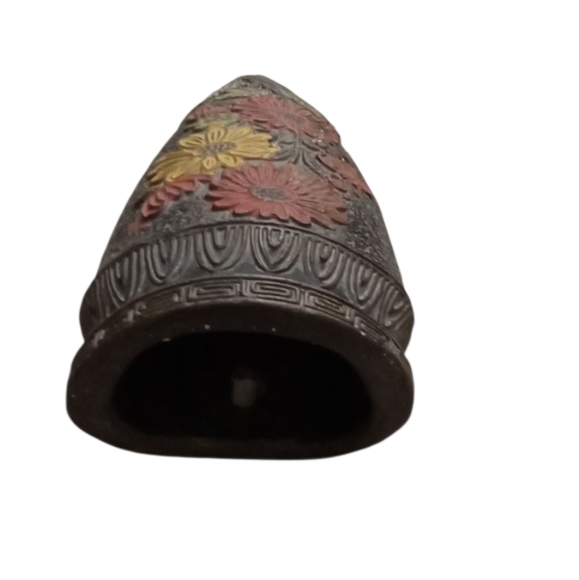 Vintage Tokanabe Japanese Floral Wall Vase with Red and Yellow Accents - Picture 6 of 6